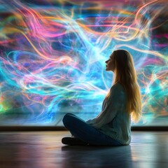 Picture of woman Astral body Psychedelic journey near death experience made by Generative AI
