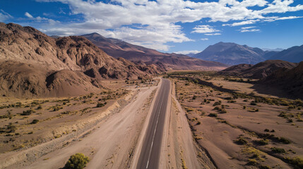 Fototapeta premium it is 1950 in the desert of argentinia and road is running through the landscape. 