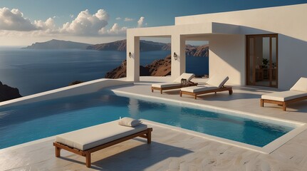 Expensive private villa. Swimming pool in a private house. Evening in a country house. Mansion exterior. Luxury villa with swimming pool. generative.ai