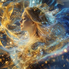 Picture of woman Astral body Psychedelic journey near death experience made by Generative AI