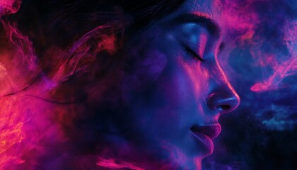 Picture of woman Astral body Psychedelic journey near death experience made by Generative AI