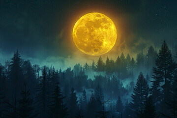 Fototapeta premium Full moon in the night sky over the forest.