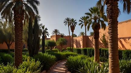 Green spaces and foliage in the urban parks of Marrakech, Morocco. Generative.AI
