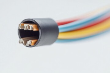 Closeup of electric cable on white background.
