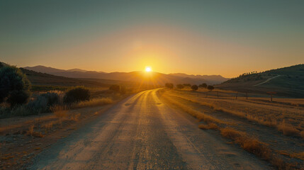 Naklejka premium landscape with road, sunset