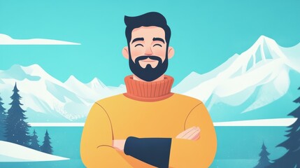 A serene portrait of a man embracing mindfulness amidst stunning alpine vistas, embodying calm and relaxation.