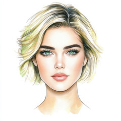 Fototapeta premium A striking fashion model showcases a chic short wave hairstyle and natural makeup, embodying elegance in style.