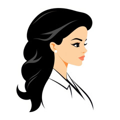 A sleek, minimal illustration of a female doctor in profile view, showcasing beauty and professionalism against a white backdrop.