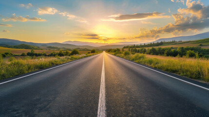 Naklejka premium landscape with road, sunset