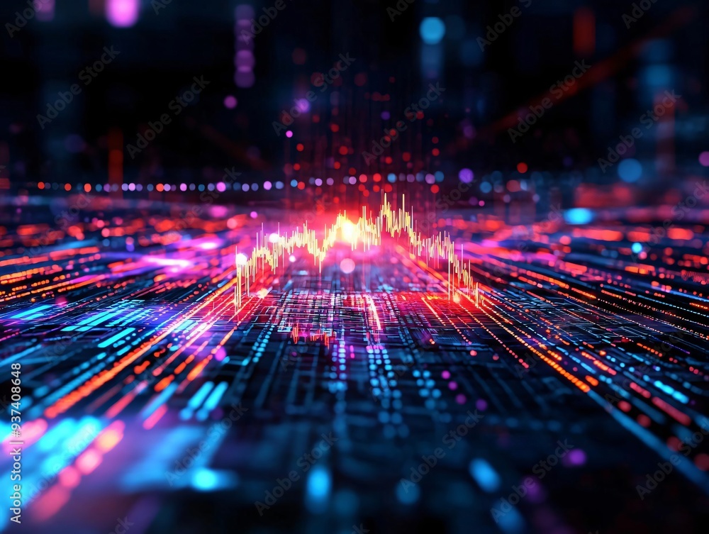 Aufkleber abstract data visualization with vibrant colors representing technology, connectivity, and digital t