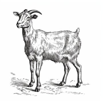 recommend clip art: Detailed Black and White Goat Illustration - Farm Animal Sketch Drawing for Education and Design