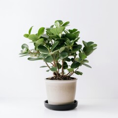 Fototapeta premium Indoor Ficus Plant in Minimalistic Ceramic Pot on White Background - Perfect for Home Decor and Office Spaces