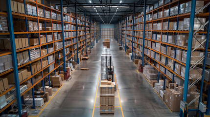 a smart warehouse with integrated technology, including automated storage systems, digital inventory tracking, and IoT devices