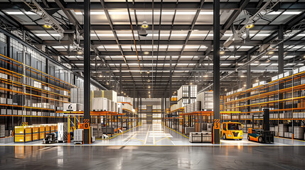 a smart warehouse with integrated technology, including automated storage systems, digital inventory tracking, and IoT devices