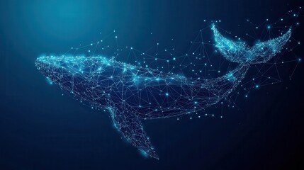 Naklejka premium Digital whale figure formed by network of lines and dots