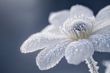 Frozen white flower  macro shot