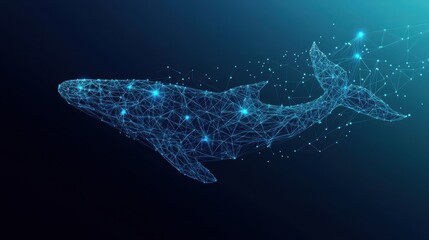 Digital whale figure with polygonal structure and network pattern