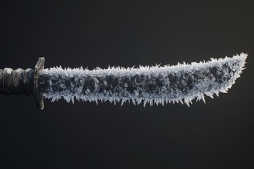 Blade covered with hoarfrost in the form of a fur tree
