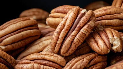 Fresh organic pecans, cracked shell, rustic texture, 3D illustration