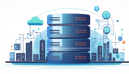 Illustration of Database, Cloud, Big Data, Data Lake, and Data Lakehouse with Network Connectivity