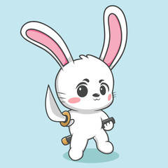 Cute Samurai Rabbit Pose 3 Vector Illustration Mascot