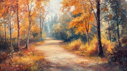 Obraz premium A Path Through a Golden Autumn Forest