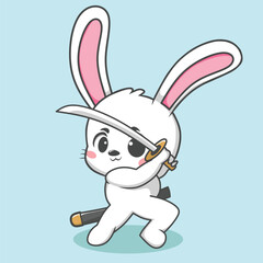 Cute Samurai Rabbit Pose 4 Vector Illustration Mascot