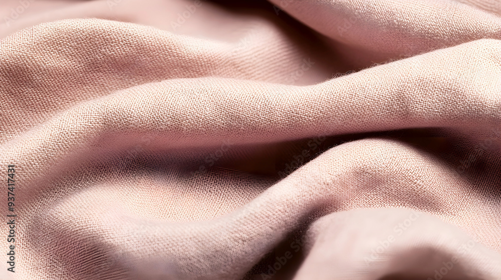 Poster close-up of soft pink fabric with gentle folds and textured surface, creating a cozy and delicate ap