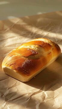An exquisite loaf of bread displayed on a table in a clean and undistracted setting