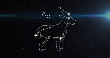 Silhouette of aries star sign on black background with copy space