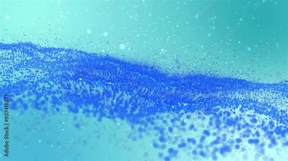 Poster forming wave patterns, blue particles animation over gradient background