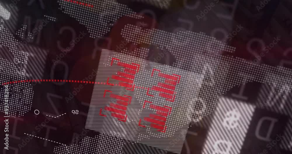 Poster digital data processing animation with abstract red and white background elements