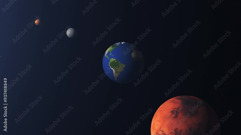Poster four planets in the solar system that rotate in space