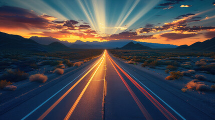Obraz premium https://s.mj.run/z0DMxg0V4-c road in the Arizona desert. sunset. blue tones. high speed photography. --ar 16:9 --style raw --stylize 250 --v 6 Job ID: e8820cc2-c8ad-460f-83e3-48e564163e2c