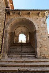 A street between old houses in Vastogirardi, a village in Molise in Italy.