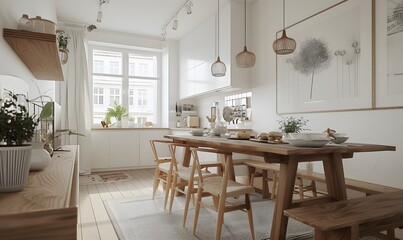 Scandinavian breakfast nook and dinner set. 