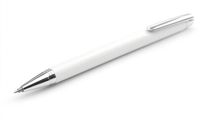 A White Ballpoint Pen with a Silver Trim Lying on a White Surface