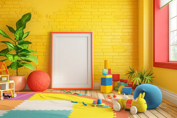 Empty photo frame mockup with a whimsical cartoon elements 
