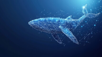 Naklejka premium Futuristic whale construct using low-poly style on tech backdrop