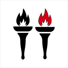 torch fire icon Vector icon set. Eiffel tower olympic torch, olympic flame icon.