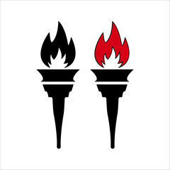 torch fire icon Vector icon set. Eiffel tower olympic torch, olympic flame icon.