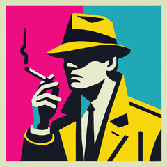 detective standing confidently with a cigarette, pop art style