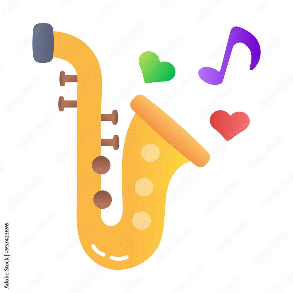 Sticker a flat style icon of saxophone