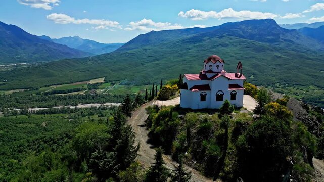 Drone View of the Monastery of the Savior (Iera Moni Sotiros) on Sotiros Hill, Greece