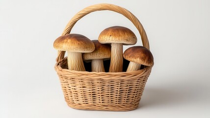 Fresh organic shiitake mushrooms in a basket, natural arrangement, 3D illustration