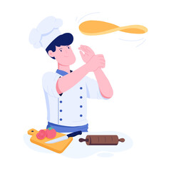 Pizza making illustration designed in flat style 