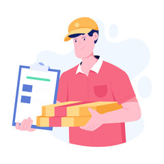 A flat character illustration of pizza order delivery 