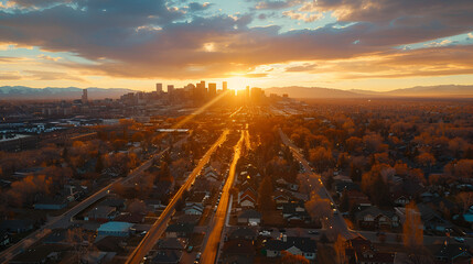 Majestic sunset over Twin Towers and surrounded buildings in downtown Kuala Lumpur, Malaysia. ai generative..