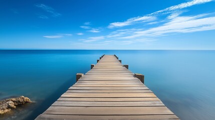 Fototapeta premium Tranquil Wooden Pier Extending Into Clear Blue Ocean