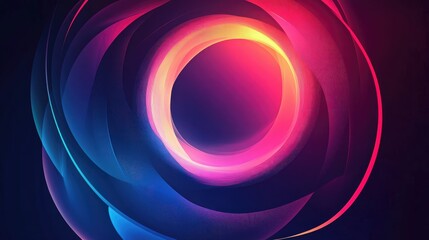 Abstract background with geometric shapes, vibrant circular flame in a blue to red pink gradient, glowing on a dark background